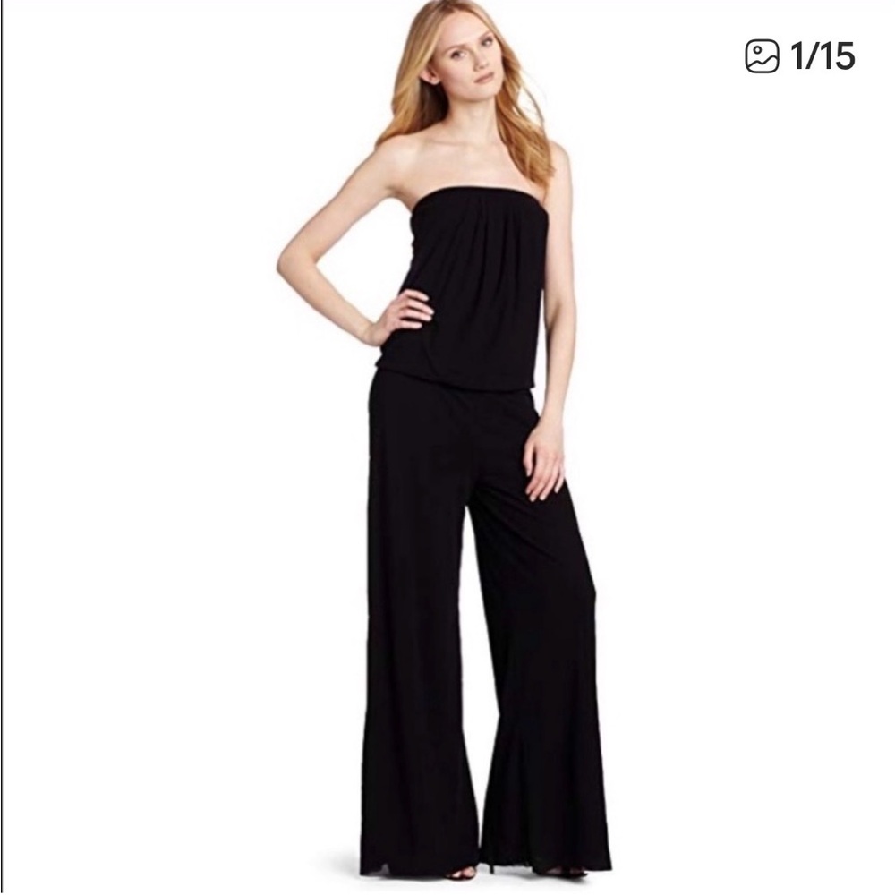 SWEET PEA Strapless Mesh Fully Lined Wide Leg Jumpsuit Size Small Elastic Waist